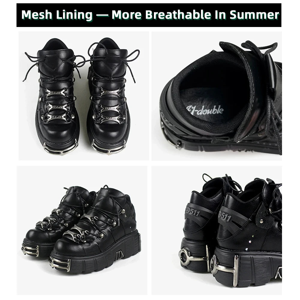 NEW Punk Style Gothic Women Shoes Lace-Up Heel Height 6CM Platform Shoes Woman Gothic Ankle Rock Boots Metal Decor Woman Sneakers