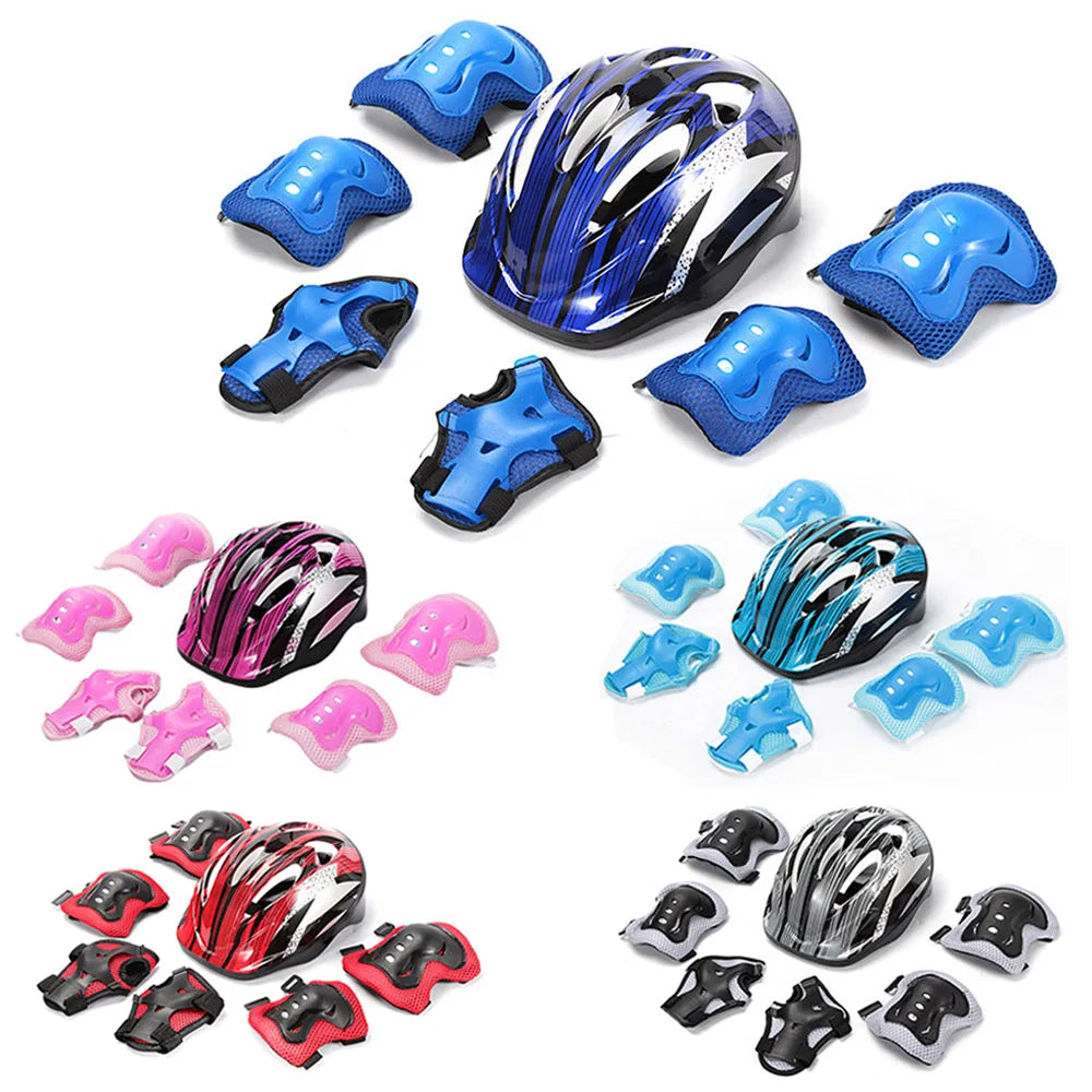NEW SET Children Kids Adjustable Helmet Protective Gear Set Sports Knee Elbow Wrist Pads for Children Boys Girls Bike Skateboard Scooter Roller Outdoor Sports Supplies