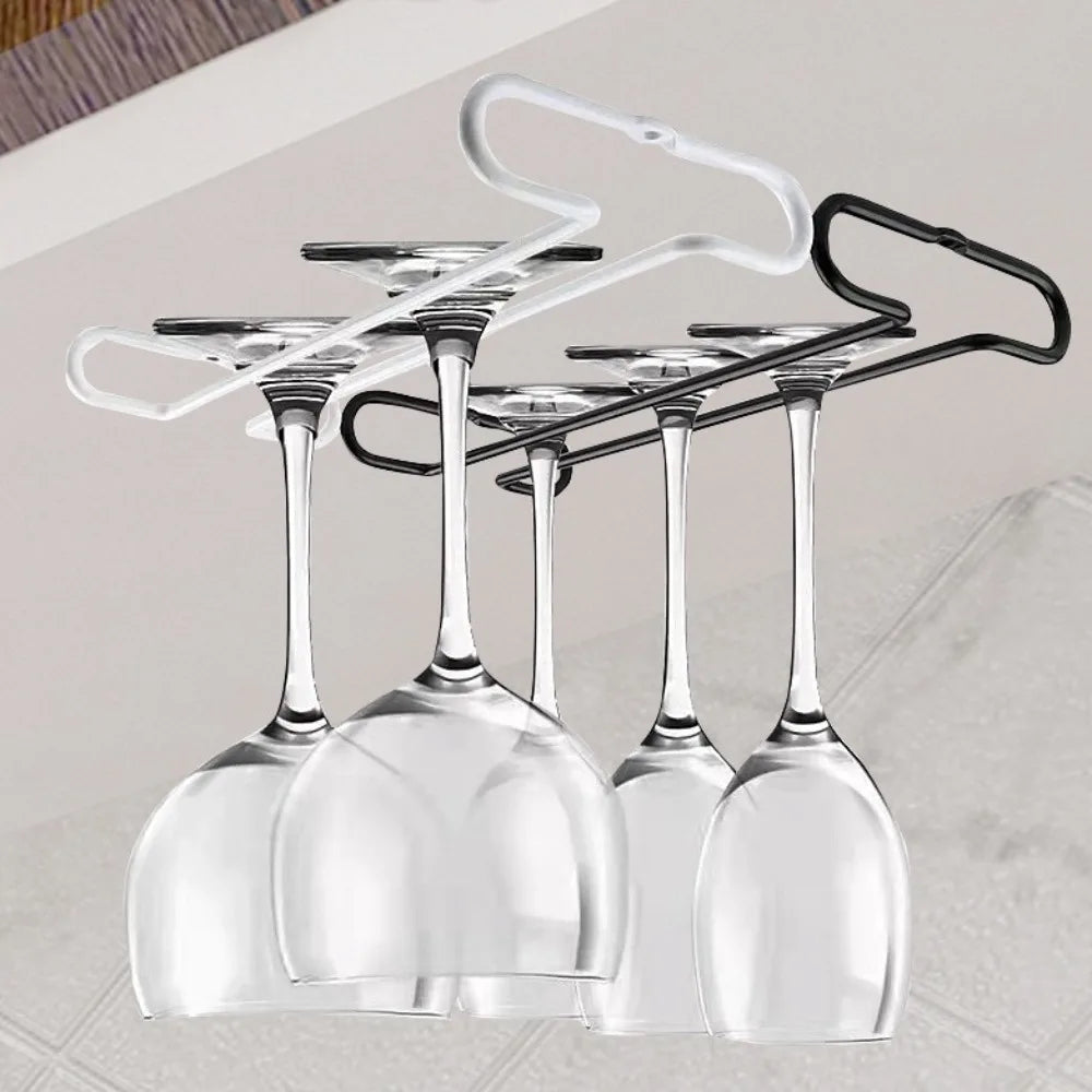 2 PCS Set Black/White Color Mug Holder Under Cabinet Wine Glass Holder Hanging Rack for Bartender Cup Dispenser Stemware Organizer Bar Tools Cup Holder Home Glassware Accessories