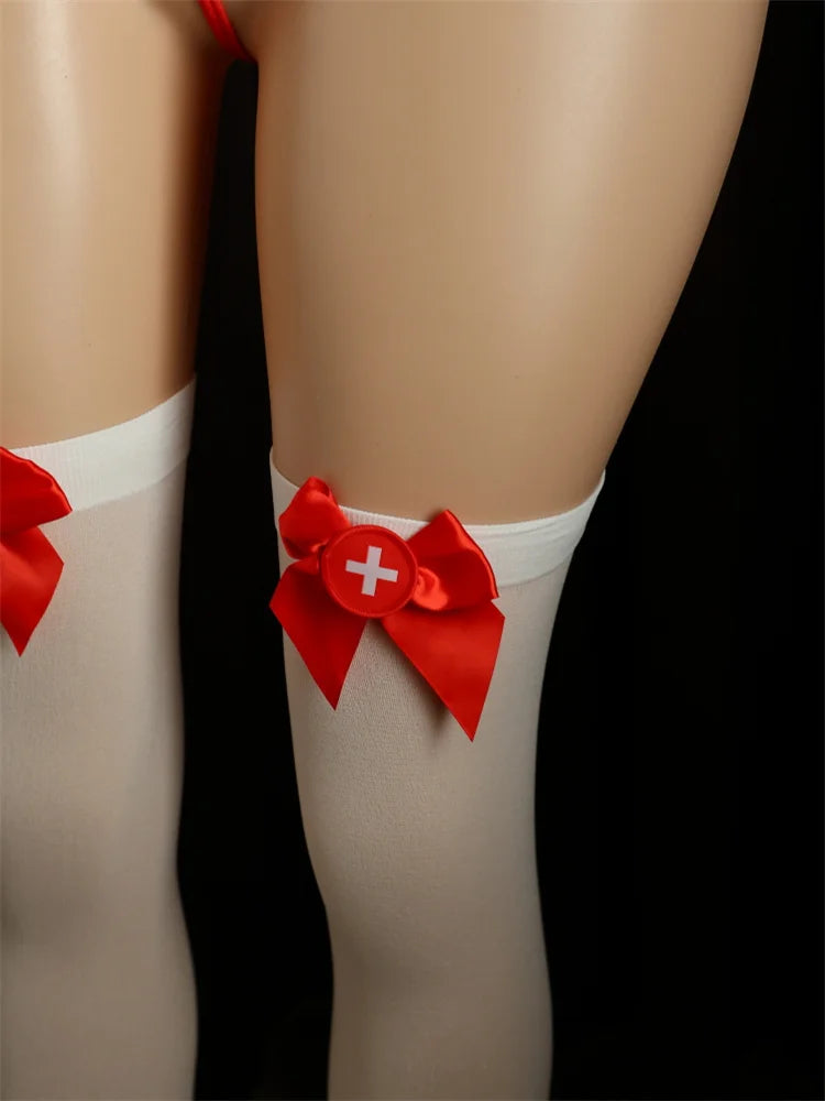 S-XL Nurse Sexy Lingerie +Nurse's Cap + Cross Stockings 3PCS Set Babydoll Cosplay Maid Uniform Lingerie Dress Sexy Erotic Underwear