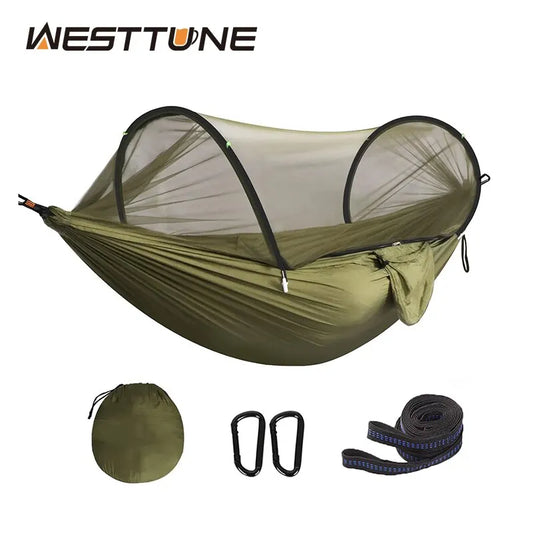 3 in 1 Camping Hammock with Mosquito Mesh Automatic Quick Opening Nylon Hammock Anti-Mosquito Hammock for Outdoor