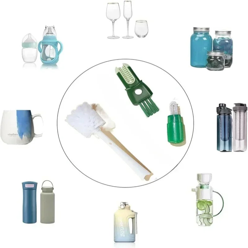 Water Bottle Cleaner Brush Silicone Detachable Scrubber Long Handle Narrow Milk Kettle Wineglass 5 In 1 Cleaner Kitchen Tool