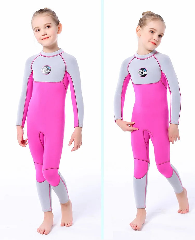 3MM Neoprene Wetsuit for Girls Kids Diving Suit Thick Cold-Proof Sun-Proof Clothes One-Piece Set Children Surfing Snorkeling Swimwear Water Sports Apparel Clothing Supplies.