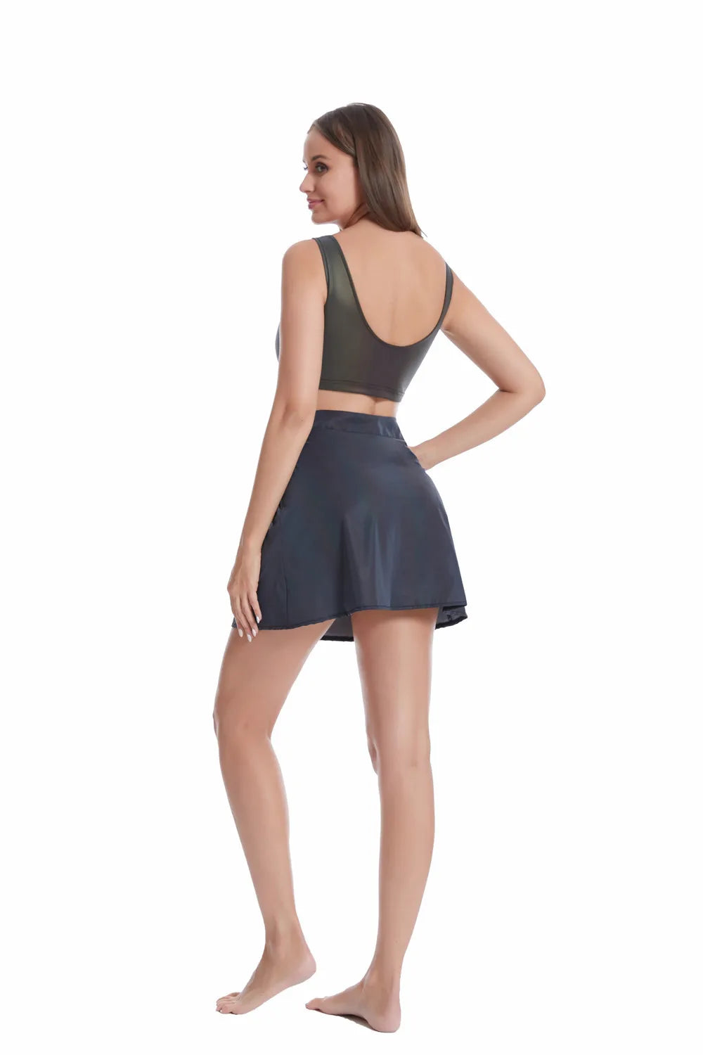 High Waist A-Line Skirts+Bra Women Colorful Reflective 2 Piece Set Night Club Rave Party Reflect Light Mini Clothing Fashion Supplies