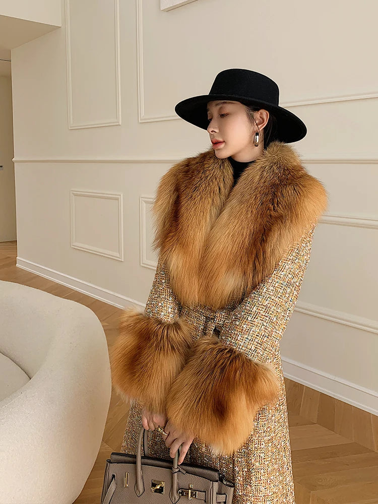 Super Luxury Set Real Fox Mink Fur Large Size Winter Real Fur Collar Cuffs Set Neck Warmer Women Fur Shawl Furry Fluffy Fox Fur Scarf Luxury Scarves Coat Decor Ladies Luxury Fashion Clothing Accessories Products