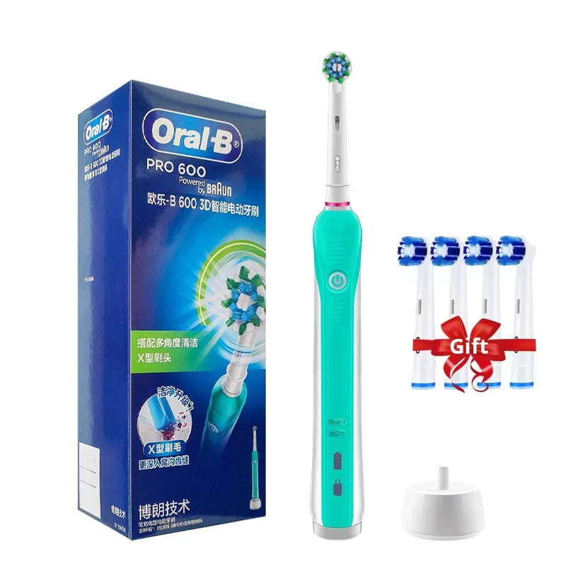 Original Oral B PRO 600 Electric Toothbrush 2-Minute Intelligent Timing + 8 Heads + Box Full Set Daily Clean Teeth Visible Pressure Sensor Waterproof Rechargeable Women Men Oral Hygiene Accessories Personal Care Supplies