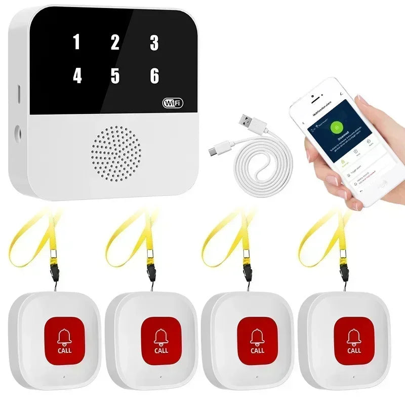4/6PCS Set TUYA App Control Seniors WI-FI Button Wireless Caregiver Pager Elderly SOS Alarm Senior Elderly Emergency Alarm For Patients Elderly At Home