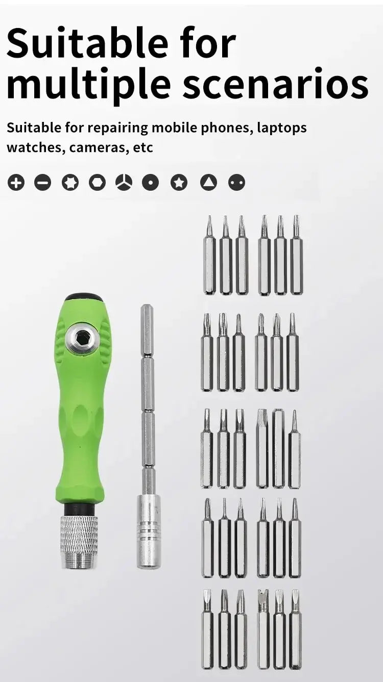 NEW Arrivals 32-in-1Set Precision Screwdriver Set Magnetic Phillips Bits Multifunctional Hand Repair Tool Kit for Phone Watch Glasses PC Laptop Tablets Repair Accessories Electronics Supplies
