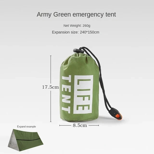 2 Person Emergency Shelter Survival Tent Kit Mylar Tube Tent Sleeping Bag Waterproof Outdoor SOS Thermal Blanket Reusable Travel Camping Survival Supplies