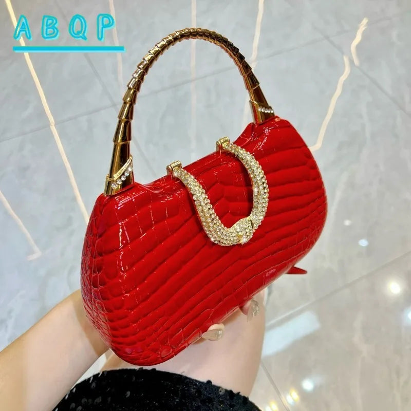 New Banquet Handbag Diamond-Encrusted Fashion Evening Wedding Party Business Dinner Women's PU Leather Handbag High-Quality Fashion Women's Shoulder Oblique Bag Ladies Apparel Accessories