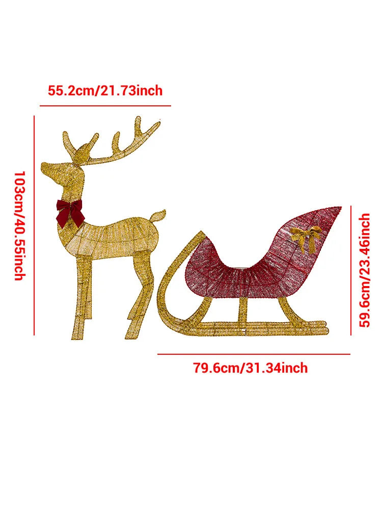 NEW Arrivals Lighted Christmas Reindeer and Sleigh Outdoor Yard Decoration Set with Lights Stakes Holiday Party Home Outdoor Garden Courtyard Lawn New Year Eve Decoration Accessories Supplies
