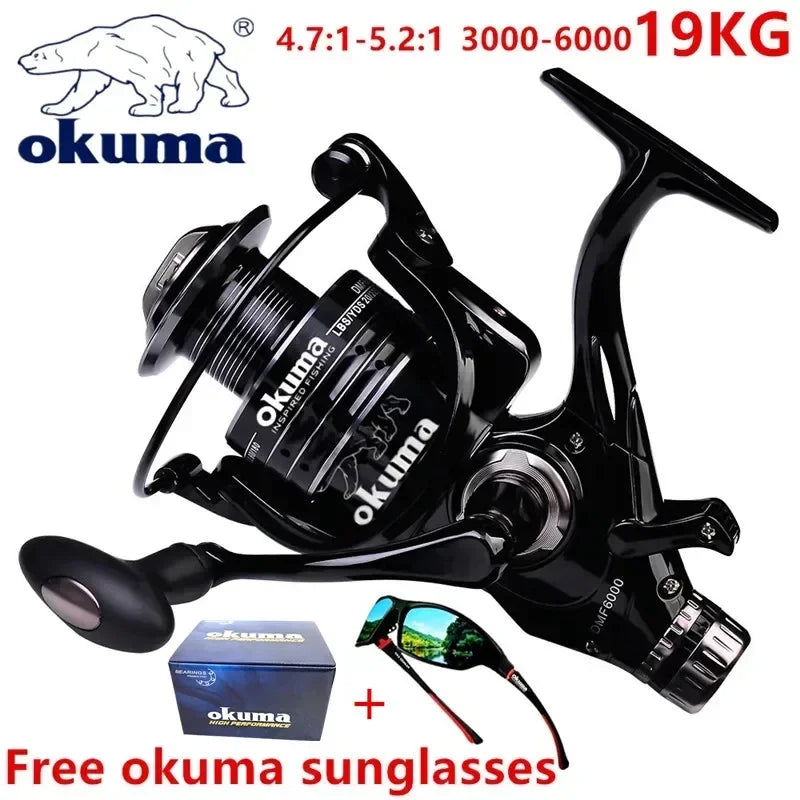 Original Okuma All Metal Wire Cup Professional Spinning Reel Fishing Boat 5.2:1 4.7:1 Rotating Drum 19KG Resistance Rotating Drum Fishing Drum 3000-6000 Series Lake River Ocean Fishing Accessories