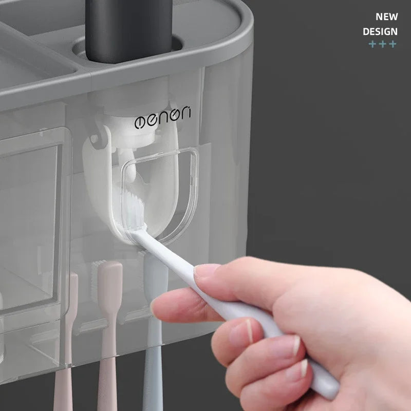 NEW Arrivals Wall-Mounted Magnetic Toothbrush Holder Automatic Toothpaste Dispenser Strong Adsorption Magnetic 5 Cups Bathroom Accessories Sets