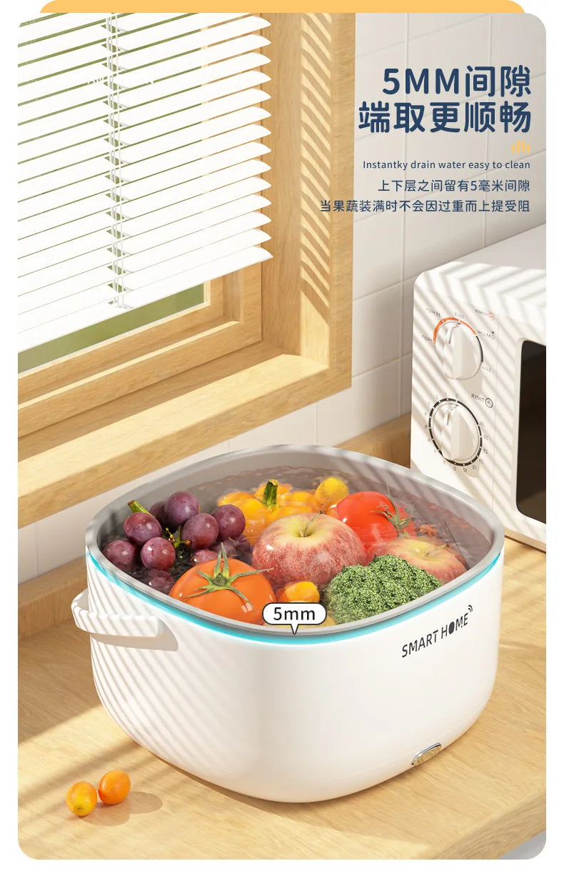 Ultrasonic Vegetable Washing Disinfection Sterilizing Machine Household Food Remove Pesticide Residues Washer Kitchen Fruit Dirt Cleaning Purifier Basket Korean Household Appliances