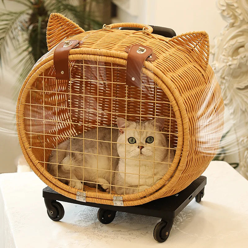 Cat-Dog Portable Bag Pet Outgoing Trolley Case Vine Weaving 13KG Cat and Dog Bag High Beauty Outdoor Travel Bag