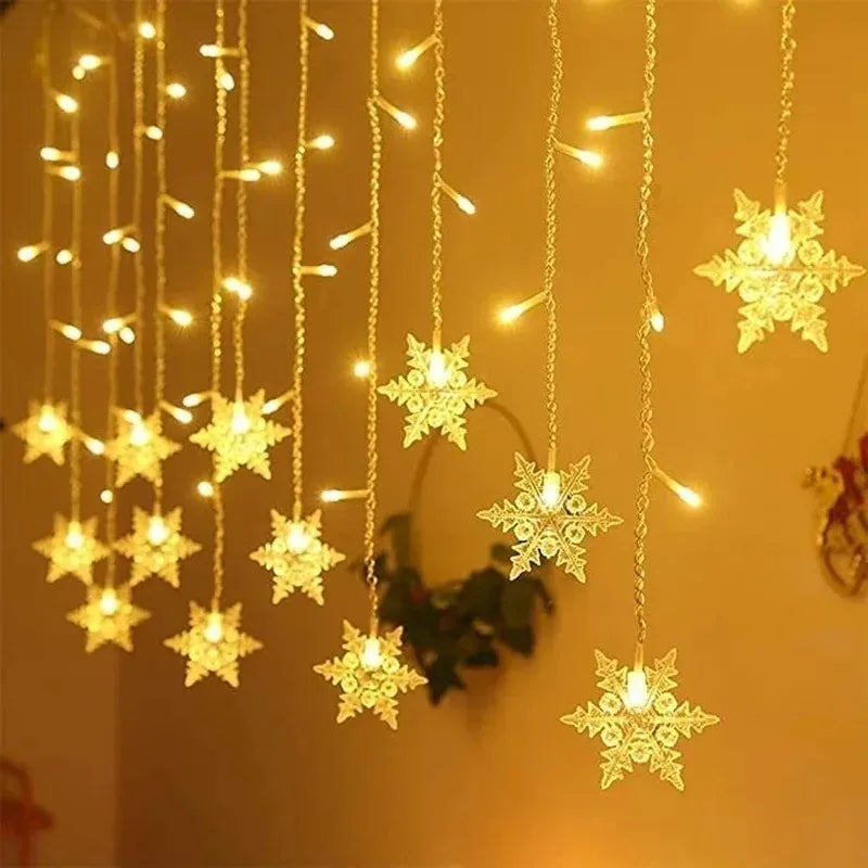 NEW 5 Colors 220V Snowflakes  Curtain Garland on The Window Fairy Lights New Year Garland Festoon Led Lights String Christmas Decor