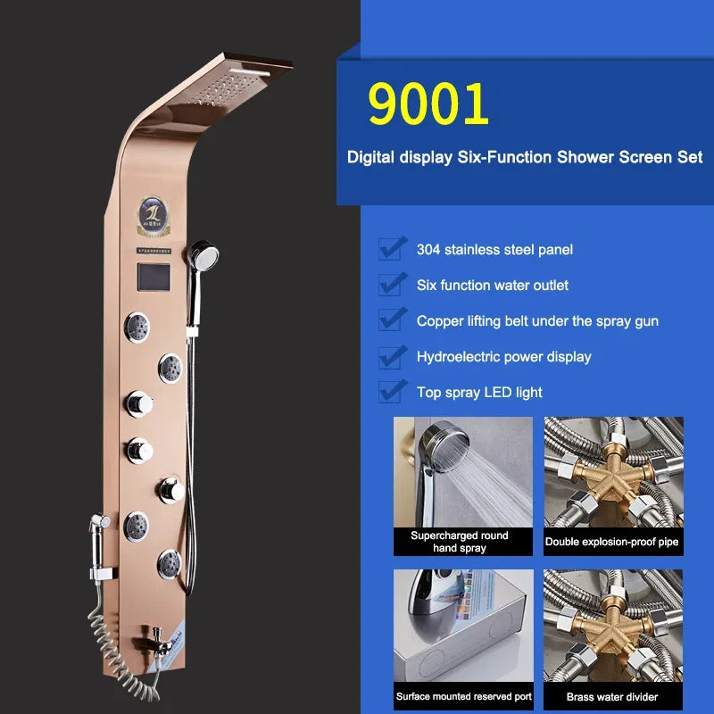 Luxury Stainless Steel Home Improvement LED Lights Shower Faucets Luxury Bathroom Faucet Set Bather Thermostat Shower Screen Shower Electronic System Kit Home Bathroom Supplies