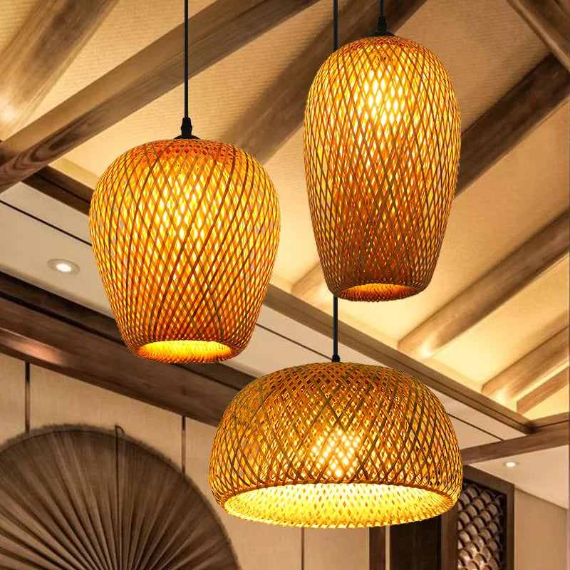 2025 Newest Bamboo Pendant Lamps Ceiling Lights Rattan Wicker Lustre Hand Knit Braiding Suspended Home Dining Braided Decor