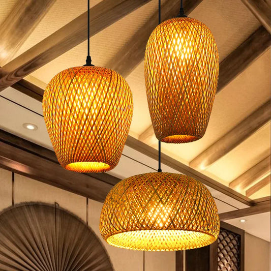 2025 Newest Bamboo Pendant Lamps Ceiling Lights Rattan Wicker Lustre Hand Knit Braiding Suspended Home Dining Braided Decor