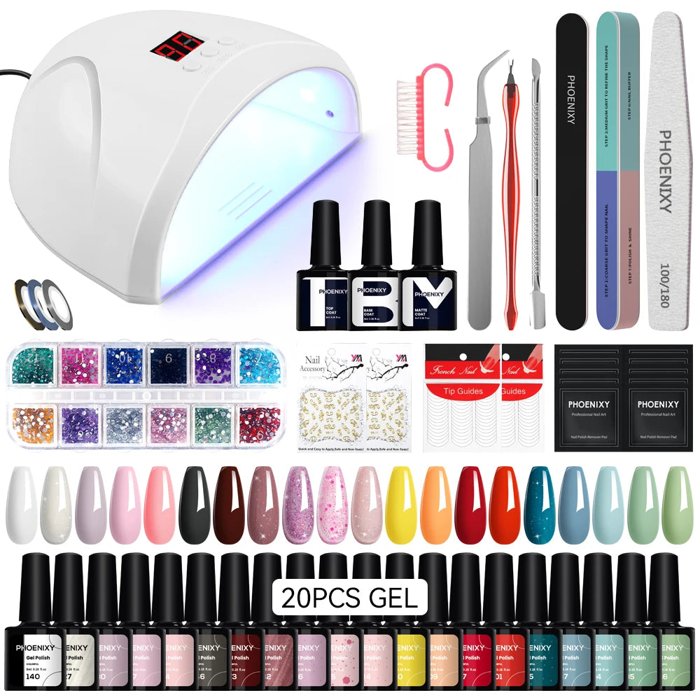 NEW Arrivals High Quality 20PCS Set 162 Colors Gel Nail Polish Set with UV LED Nail Lamp Semi Permanent UV Gel Varnishes Soak Off Complete Nail Art Tools Set Manicure Pedicure Kit Cosmetic Supplies