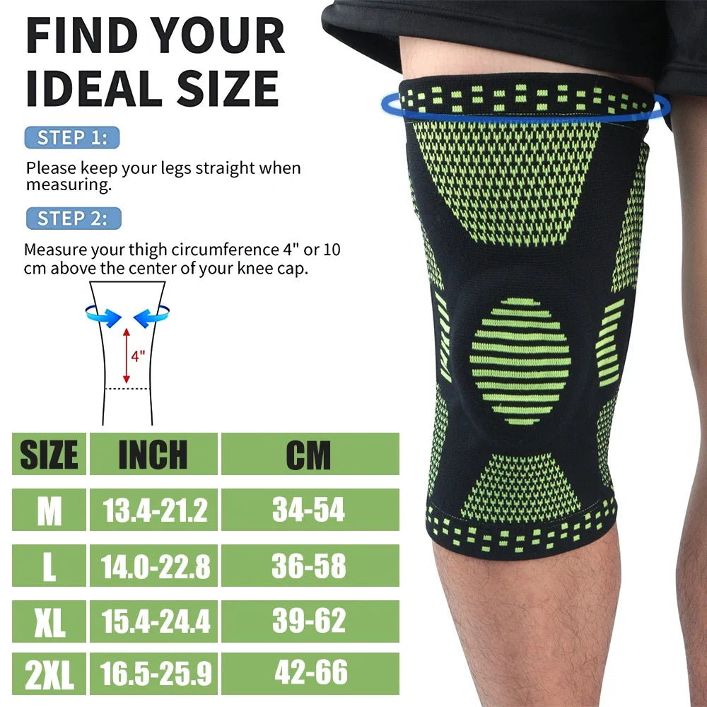 NEW Arrivals S-2XL 1Pcs Silicone Compression Knee Sleeve, Knee Brace Support Pin Relief Injuries Treatment Outdoor Cycling  Jogging, Arthritis Basketball Volleyball Men and Women Sports Accessories Supplies