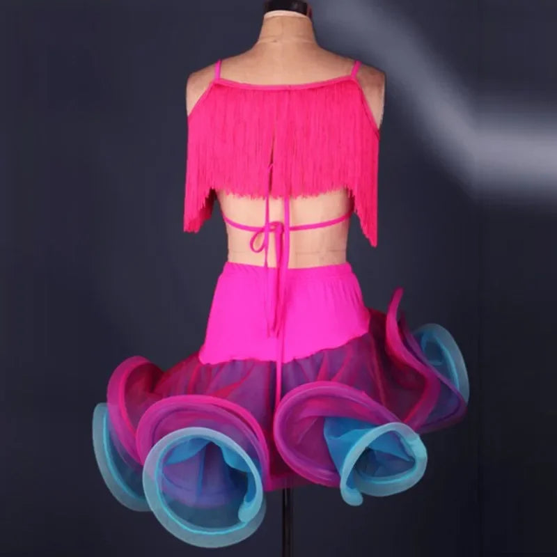 NEW Arrivals Women Dancing Dress Woman Ballroom Tango Fringe Salsa Rumba Adult Tassel Top And Skirt Professional Latin Dance Costume