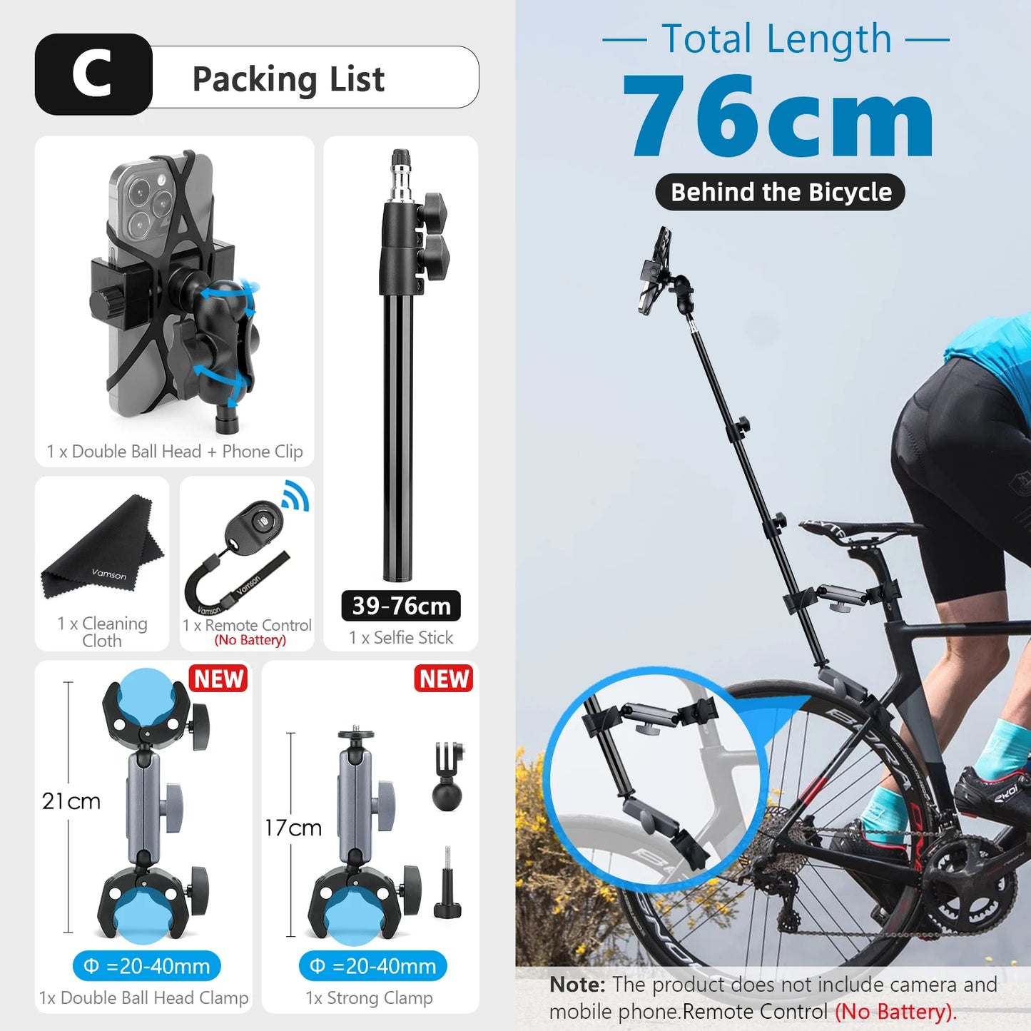 NEW Arrivals Front Rear Riding Bicycle Mobile Phone Telescopic Selfie Stick Monopod Bracket for GoPro 11 Insta360 iPhone Smartphone Accessories