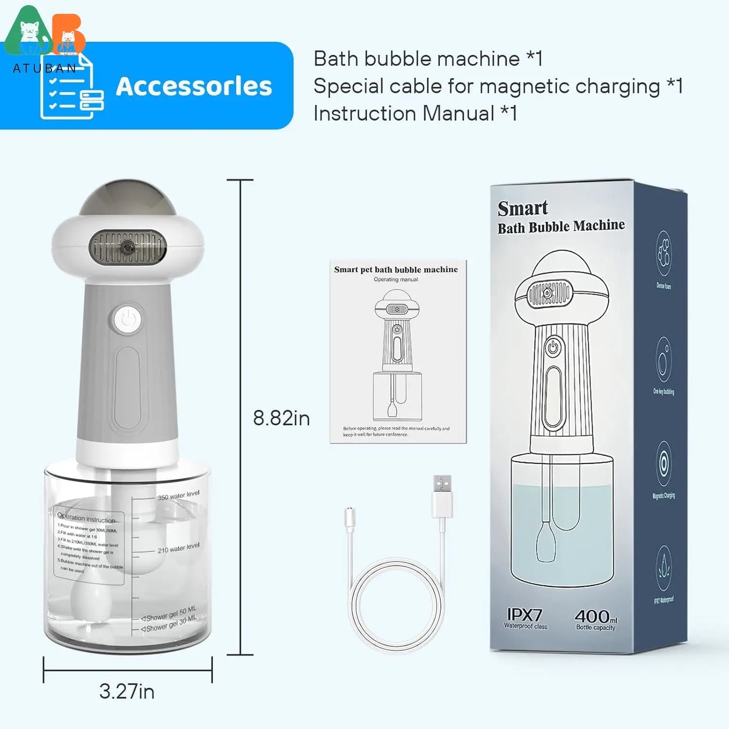 Dog Shampoo Dispenser, UFO Dog Shampoo Sprayer, Electric Foaming Shampoo Dispenser for Dog and Cat Washing, for Bathtub