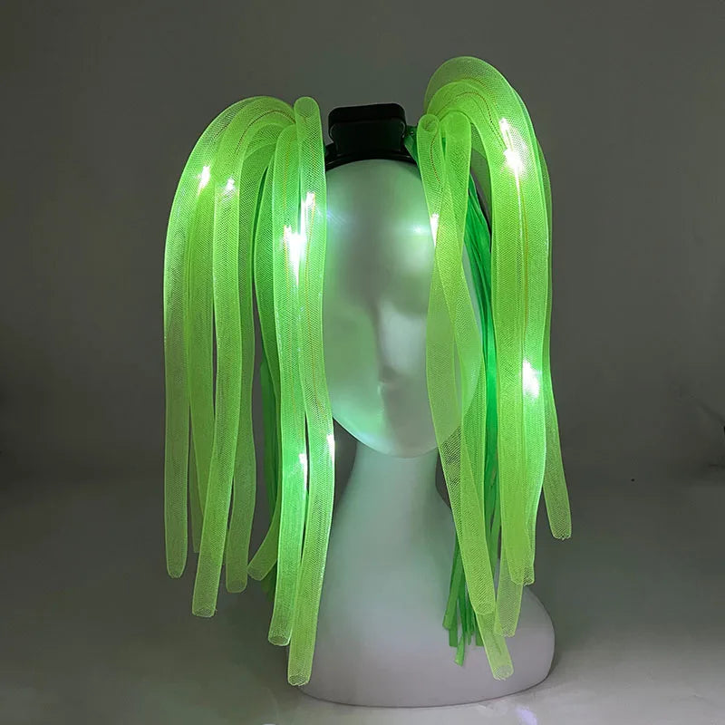 2 PCS Set Headbands + Glasses Rave Party  Luminous Flashing Noodles Headband Light Up Braid Headband Girl Women Bar Club Night Show Headwear Supplies