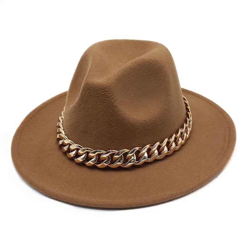 Women Oversized Chain Accessory Bag And Fedoras Hat 2-piece Sets Fashion Luxury Party Wedding Jazz Hat