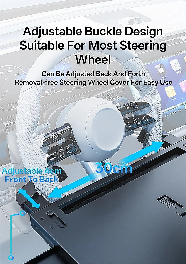 New Car Tray Carbon Fiber Table Food Tray Desk Folding Laptop Desk Auto Steering Wheel Tray Mount Adjustable Water Cup Computer 10kg Weight Bracket Holder Accessories