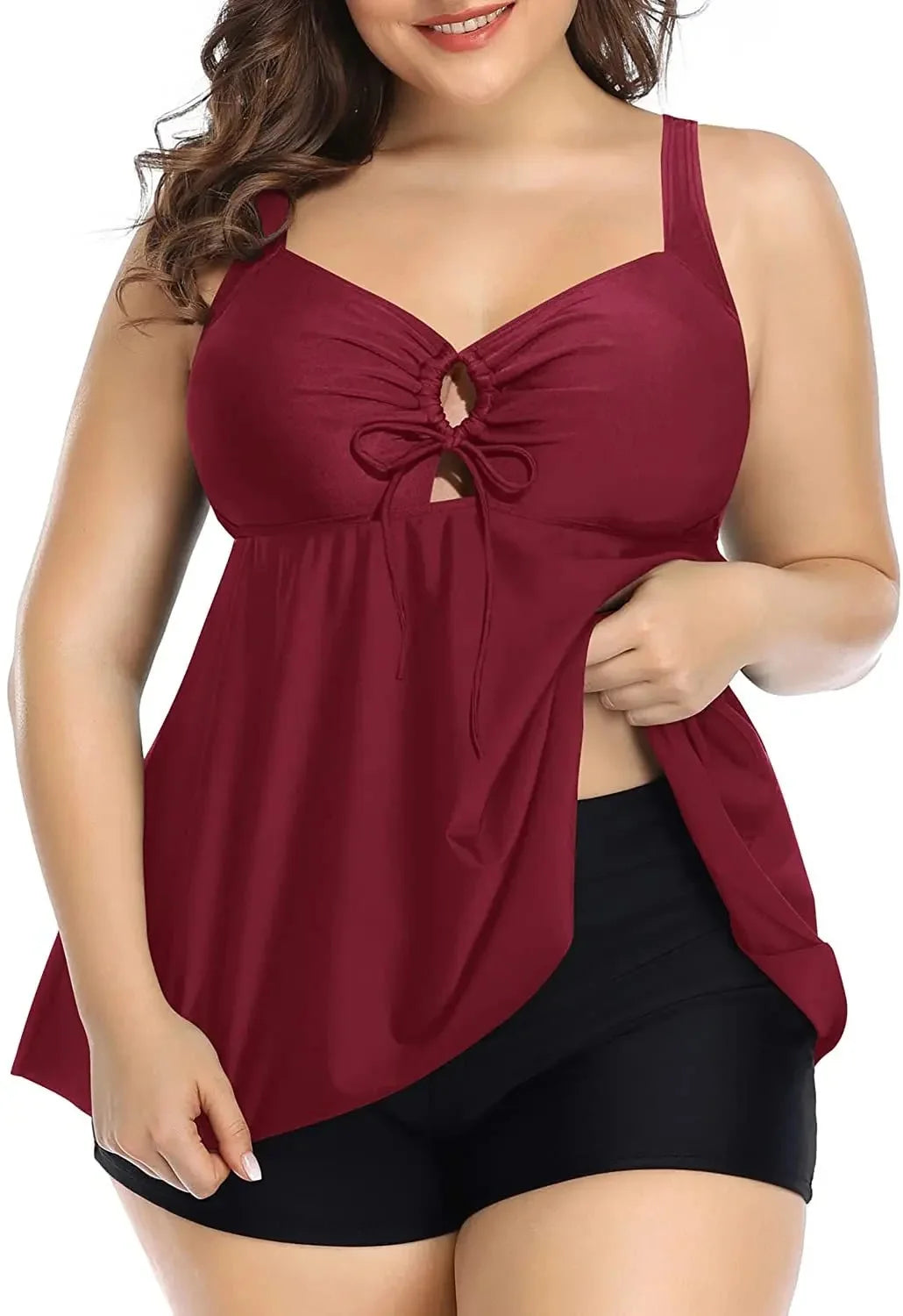 2 PCS Set S-3XL Plus Size Curvy Women's Swimsuit Bikini Set Moderate Coverage Abdomen Control Separate Top And Shorts Big Girls Swimming Costume Bathing Apparel Suit