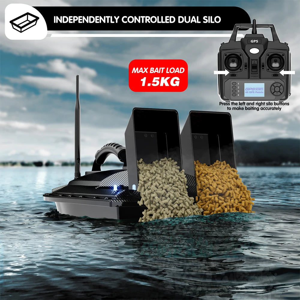 RC Bait Boat 500 Meters GPS 40 Point Positioning 2 Hoppers 1.5KG Automatic Return Fishing Bait Boat