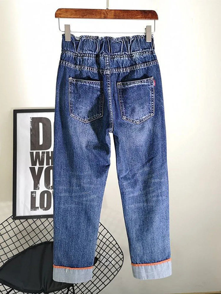 Oversized 26(40Kg) - 40-90( 110-120Kg) Ripped Jeans Ankle Length Harem Vaqueros High Waist Women's Ladies Denim Pants Trousers Streetwear Evening Party Female Girls Plus Size Casual Fashion Clothing Supplies