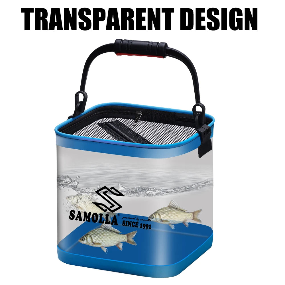 14L Transparent Fishing Bucket Portable Folding Storage Box EVA Live Fish Bag Folding Fishing Bucket