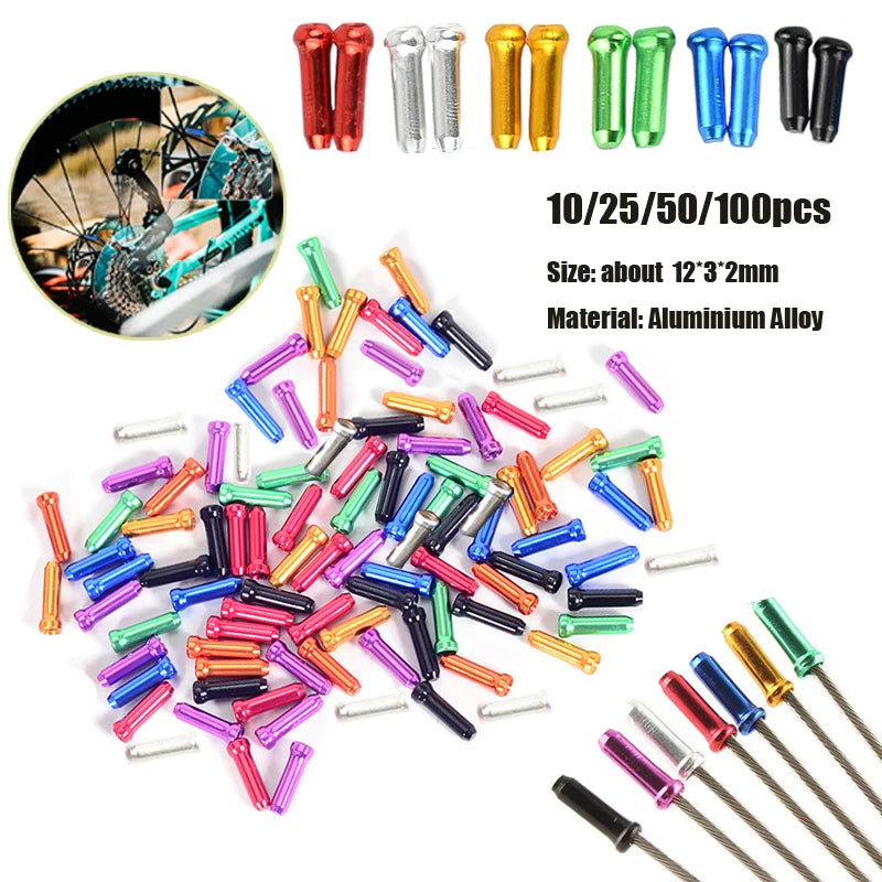 100Pcs Multiple Colors Aluminum Alloy Bicycle Brake Shifter Inner Cable Tips Wire End Cap Cable Bike Line Core Cap Cover Gear