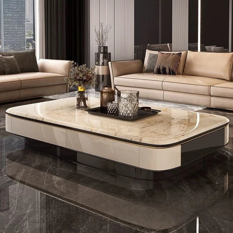 Italian Light Luxury Coffee Tea Table Marble Microcrystalline Stone Large Household Villa Storage Table Home Office Hotels Luxury Furniture Supplies