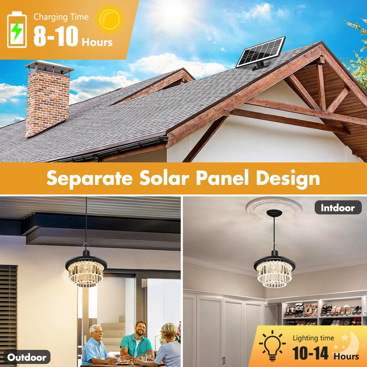Waterproof Crystal Solar Pendent Light LED Solar Light Outdoor with Adjustable Color Changing Solar Garden Lamp for Gazebo