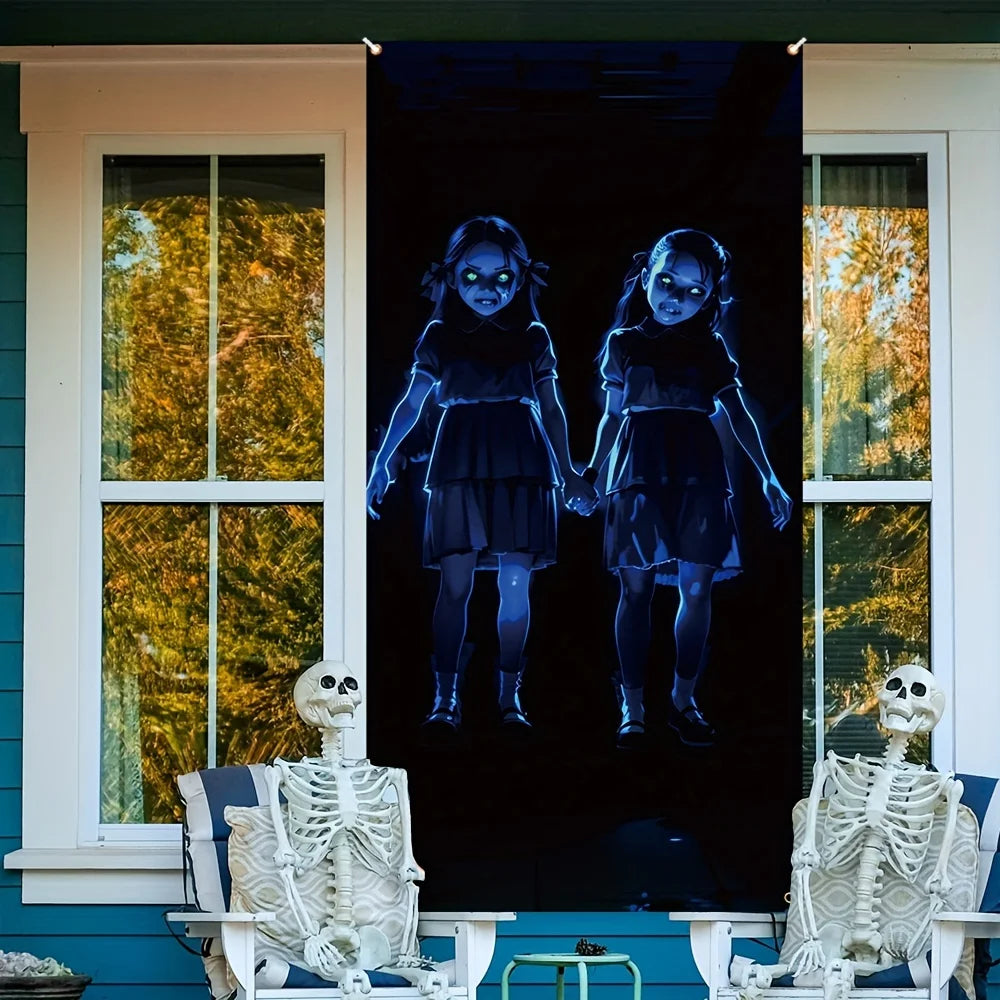 Halloween Horror Double Female Ghost, Door Panels, Room Decorations, Party Hanging Banners, Holiday Decorations