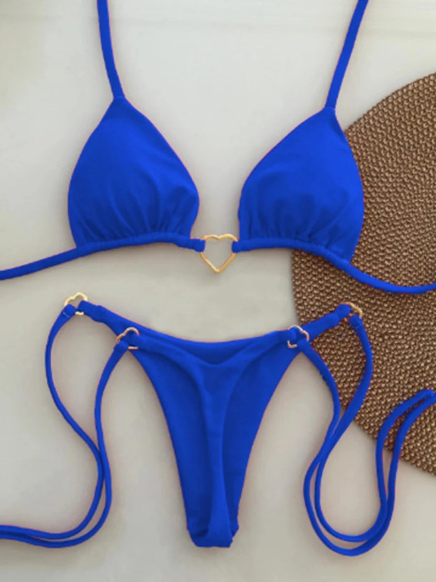 NEW 5 Colors Triangle Thong Bikini  Women Halter Swimsuit Solid Sexy Brazilian Swimwear Female Bathers Bathing Swimming Water Pool Swim Suit Ladies  Sexy Beachwear
