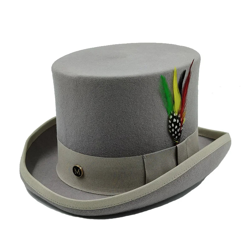 NEW Arrivals British President Men Luxury Top Hat Presidential High Hat British jazz Top Multi-Colors Hats Gentleman Evening Wedding Party  Flat Felt Hat Formal Tuxedos Costume Apparel Accessories Male Luxury Fashion Clothing
