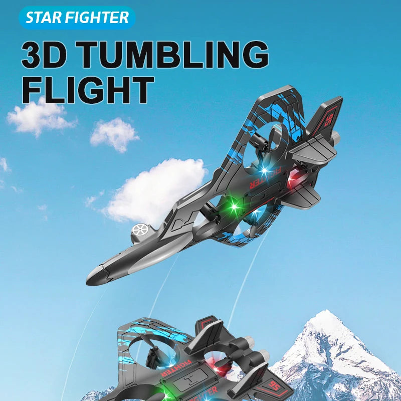 2.4G Remote Control Fighter Electric Foam Glider Stunt Tumbling UAV Hovering Helicopter with LED Colorful Lights Aircraft Model Adults Children Games Electric Toys