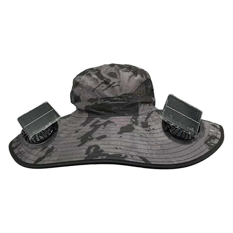 Japanese Solar Air Cooler Powered Fan Cooling Cap, High Wind Power, Summer Outdoor Beach Camping Hiking , Cross-Border, Large Brim, UV Fishing, Sun Visor, Hiking Caps