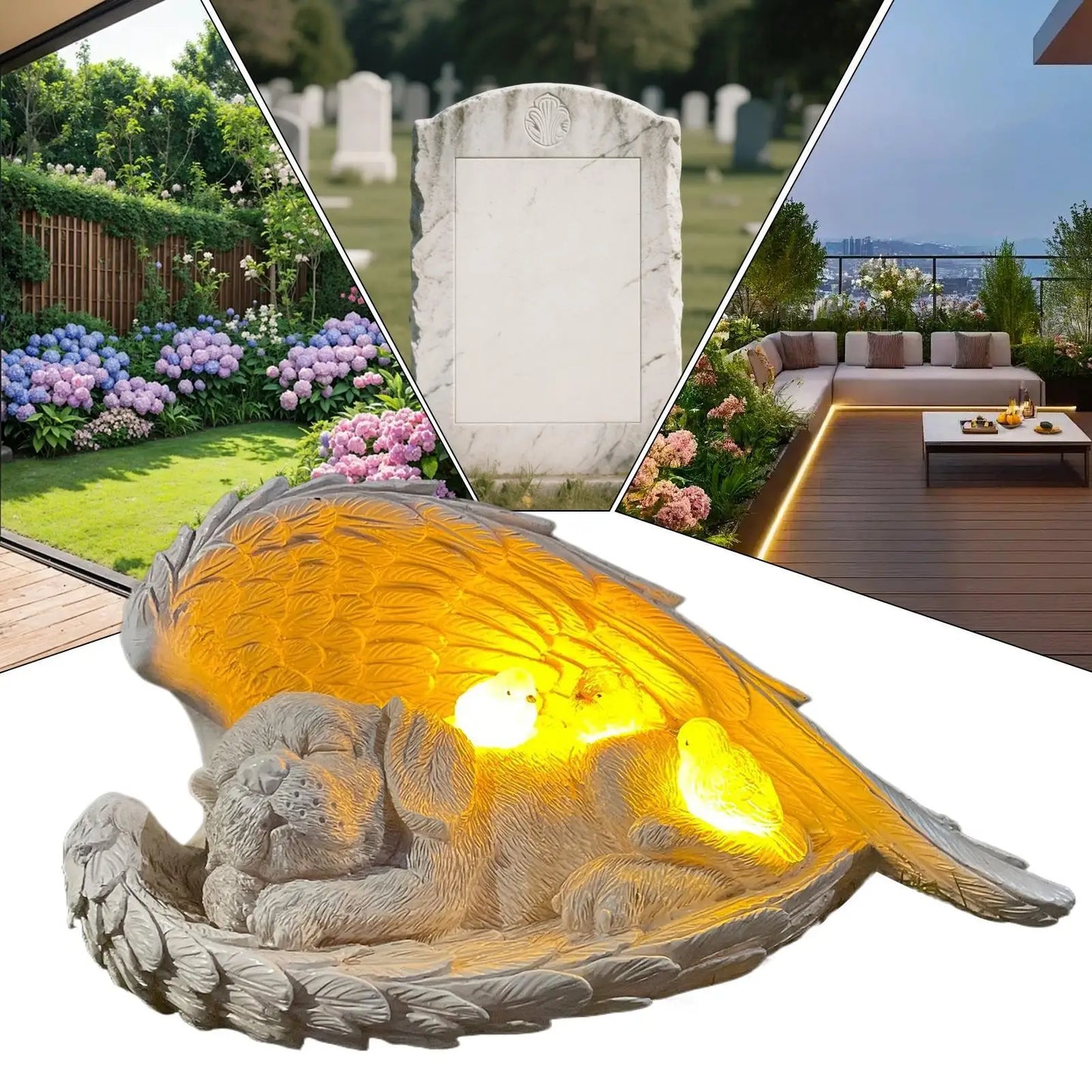 Dog Cherub Solar Lights Statue Outdoor Garden Lawn Memorial Sculpture With Solar Light Waterproof Resin Dog Garden Statue For Yard Lawn Garden Porch Pets Memorial Supplies