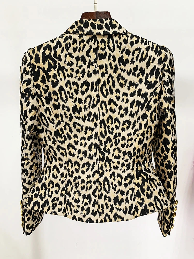 HIGH STREET Newest Designer Jacket Women's Slim Fit Lion Buttons Double Breasted Jackquard Leopard Blazer