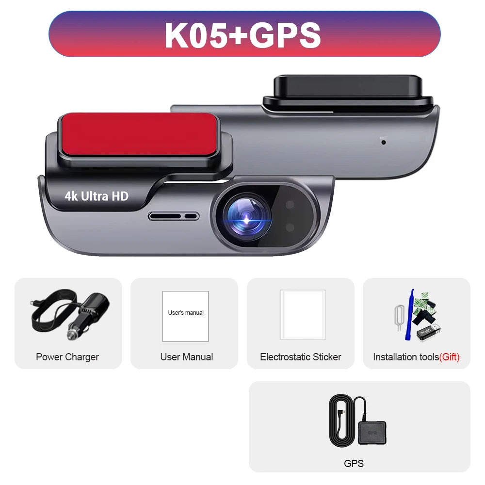 4K UHD Car GPS Dash Camera 10 Languages 64/128G DVR Night Vision Pedestrian Detector Video Recorder with GPS Wi-Fi 24H Parking Monitoring Support for Vehicle Safety Supplies