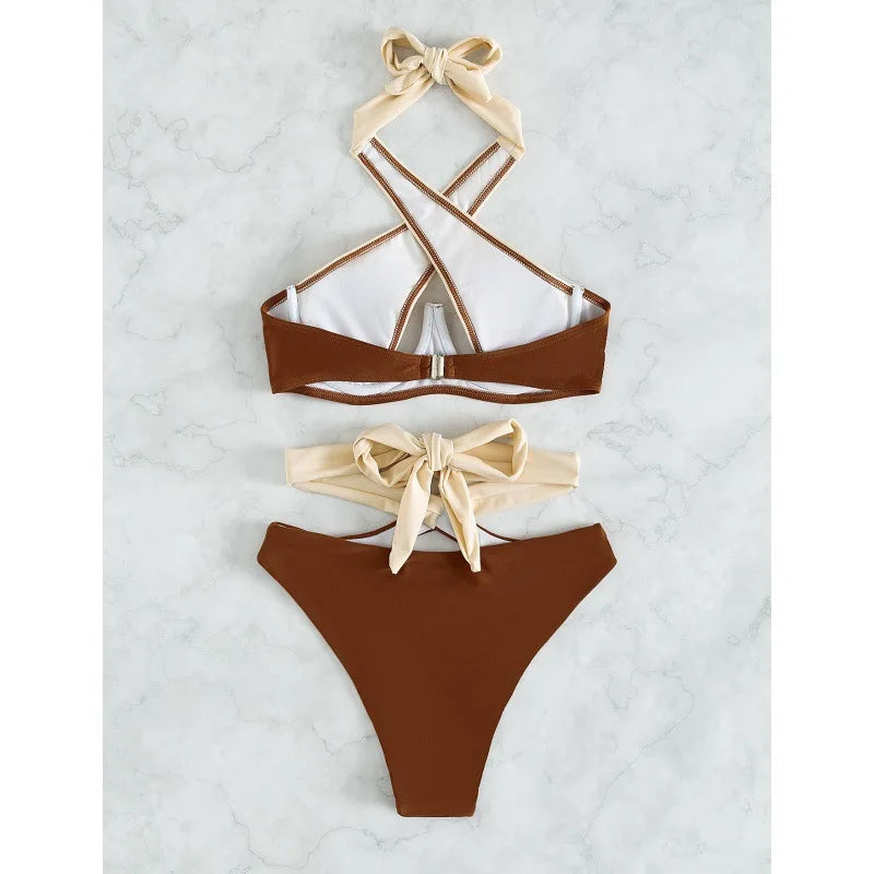 2025 Criss Cross Push Up Bikini 2PCS Set Swimsuit Women Padded Swimwear Girls  Female Bathers Bathing Swimming Swim Suit Beachwear Women Ladies Luxury Swimwear Fashion Apparel Products