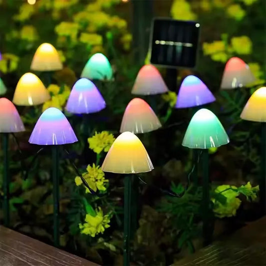 NEW Arrivals 3.5M 10 LED Warm-White-Colored Solar Mushroom Lights Outdoor Waterproof Decorative Street Lights for Lawn Garden Patio Christmas Holiday Decoration