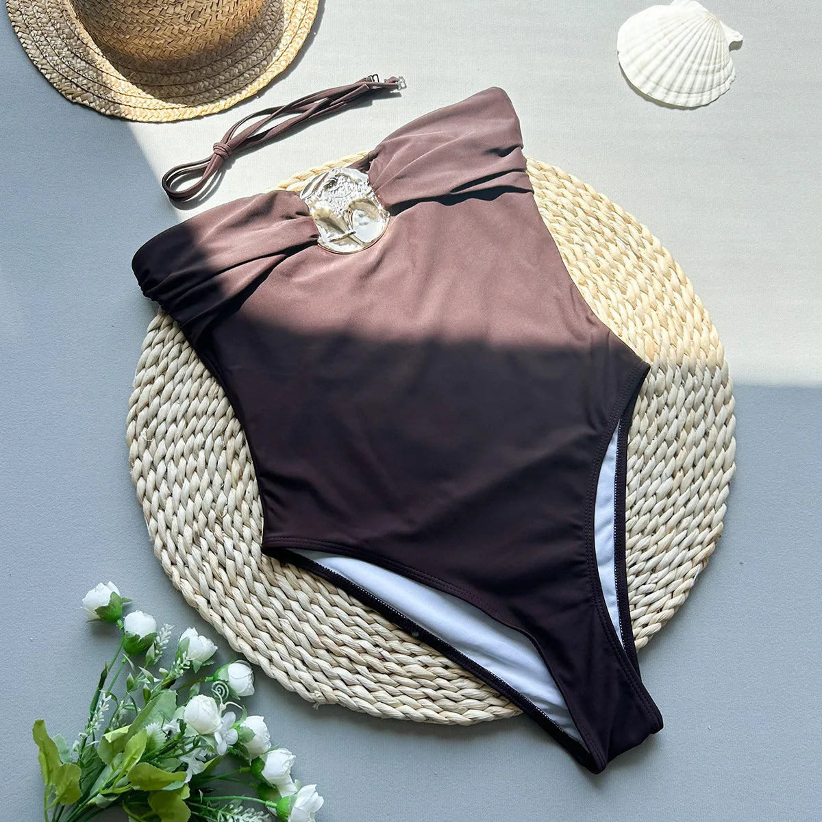 NEW Arrivals One Piece Swimsuit Sexy Solid Color Bandeau Swimwear Women Bandage Monokini Hollow Out Bathing Suit String Girls Ladies Beachwear