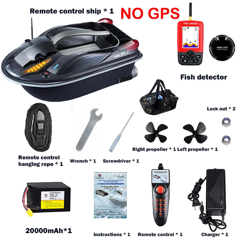 817 GPS BAIT BOAT Voice Announcements 500m 20000mAh Sonar Load 3KG Automatic Cruise Return Dual Motor Fish Finder Independent Control of Silo Ocean Lake River Professional Fishing Supplies